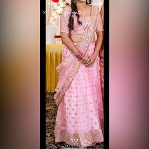 Designer light Pink and Gold Embellished Lehenga Choli Dupetta Size Medium New